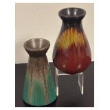 LR - Set of 2 Decorative Pottery Vases Colorful Glaze