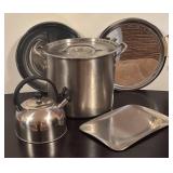 LR - Stainless Steel Kitchenware Set with Stock Pot, Serving Trays and Kettle