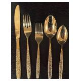 K - Vintage Lifetime Gold Plated Flatware Service for Eight with Serving Utensils