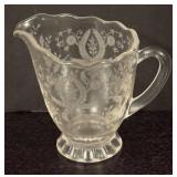 K - Vintage Cambridge Glass Creamer Pitcher and Sugar Dish Set with Floral Etchings