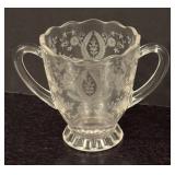 K - Vintage Cambridge Glass Creamer Pitcher and Sugar Dish Set with Floral Etchings