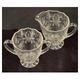 K - Vintage Cambridge Glass Creamer Pitcher and Sugar Dish Set with Floral Etchings