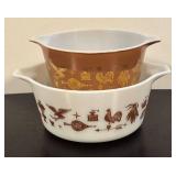 LR - Set of 2 Vintage Pyrex Cinderella Mixing Bowls Americana Brown and White