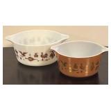 LR - Set of 2 Vintage Pyrex Cinderella Mixing Bowls Americana Brown and White