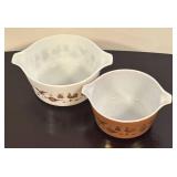 LR - Set of 2 Vintage Pyrex Cinderella Mixing Bowls Americana Brown and White