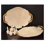 LR - Vintage Lenox Porcelain Serving Platters and Salt and Pepper Shakers with Gold Accents