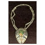 K - Statement Silver Plated Necklace with Stone Pendant