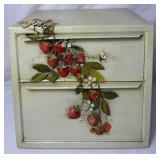 Vintage Tin Pie Safe with 3D Strawberries and Vintage Ransburg Blue Metal Wall Hanging Spice Canister Set