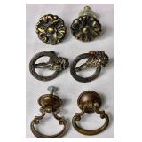 Variety of Vintage Trunk Hardware Parts & Nails plus 2 Leather Handles