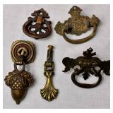 Variety of Vintage Trunk Hardware Parts & Nails plus 2 Leather Handles