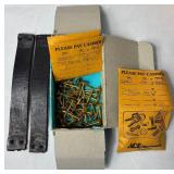 Variety of Vintage Trunk Hardware Parts & Nails plus 2 Leather Handles