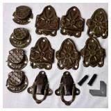 Variety of Vintage Trunk Hardware Parts & Nails plus 2 Leather Handles