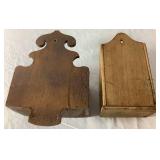 Old Tyme Salt Boxes and Two Antique Tin Wall Mount Match Holders