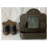 Old Tyme Salt Boxes and Two Antique Tin Wall Mount Match Holders