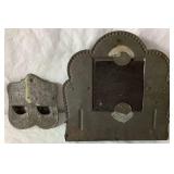 Old Tyme Salt Boxes and Two Antique Tin Wall Mount Match Holders