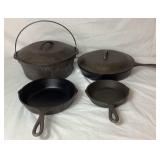 Cast Iron Collection - 3 Lodge Skillets with lid and No 8 Dutch Oven with Lid