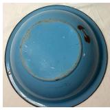 Vintage Blue Enamelware Bundle - Basin Bowl, Pictcher, Biscuit Jar, Dipper, Blue Speckled Bowl and Blue Pail and Butter Warmer