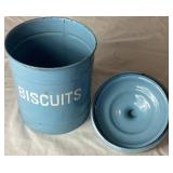 Vintage Blue Enamelware Bundle - Basin Bowl, Pictcher, Biscuit Jar, Dipper, Blue Speckled Bowl and Blue Pail and Butter Warmer