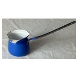 Vintage Blue Enamelware Bundle - Basin Bowl, Pictcher, Biscuit Jar, Dipper, Blue Speckled Bowl and Blue Pail and Butter Warmer