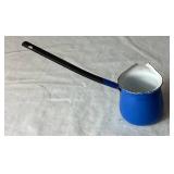 Vintage Blue Enamelware Bundle - Basin Bowl, Pictcher, Biscuit Jar, Dipper, Blue Speckled Bowl and Blue Pail and Butter Warmer