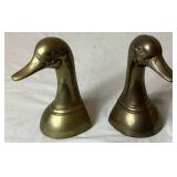 Vintage Brass Mallard Duck Bookends and Antique Hand Carved Cork Duck Decoy