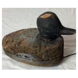 Vintage Brass Mallard Duck Bookends and Antique Hand Carved Cork Duck Decoy