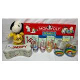 Peanuts and Snoopy Collection - Peanuts Monopoly, Snoopy Glasses, Jars, Plush Fireman Snoopy with Outfits and Snoopy Bone Tin