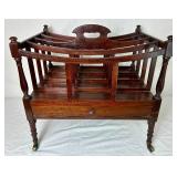 Antique Mahogany Canterbury Magazine Rack with Drawer