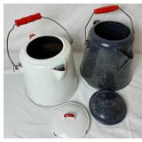 Vintage Enamelware Bundle - 2 Coffee Pots, Coffee Sign, Stock Pot with Lid, Snack Sign, and Ladle