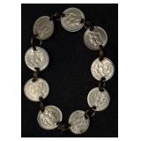 Antique Coin Bracelet with 9 American Three Cent Coins from 1860