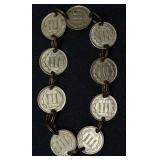 Antique Coin Bracelet with 9 American Three Cent Coins from 1860