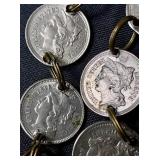 Antique Coin Bracelet with 9 American Three Cent Coins from 1860