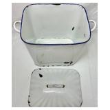 Vintage White & Dark Blue Enamelware Kitchen Bundle - Bread Tin, Flour Pot, Flour & Starch Containers