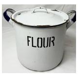 Vintage White & Dark Blue Enamelware Kitchen Bundle - Bread Tin, Flour Pot, Flour & Starch Containers