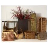 Collection of 8 Wicker Baskets of Various Sizes and Styles