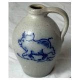 Cream & Blue Bundle of Pottery and Enamelware Milk Pitcher