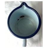 Cream & Blue Bundle of Pottery and Enamelware Milk Pitcher