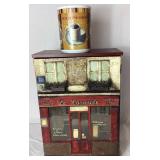 3D French Bistro Café Storefront Wall Cabinet and Espresso Ceramic Utensil Holder