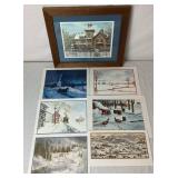 Smead Manufacturing Company 6 Vintage Christmas Card Prints and Framed Print of General William G. LeDuc Mansion in Hastings, MN
