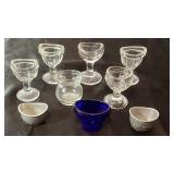 Collection of Vintage Glass Eye Wash Cups,Cobalt Blue Optrex Cup and Lavoptix & Bon-Opto Aluminum Eye Wash Cups