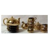 Bram MCM Gold Lustre Tea Set - 6 saucers & cups, Teapot, Cream & Sugar Dishes