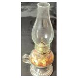 Vintage Chamber Kerosene Lamp with Glass Chimney and Vintage Curling Iron