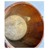 Antiique Firken Wooden Sugar Bucket, Primitive Wooden Bucket and Early American Wood Firkin Sewing Box