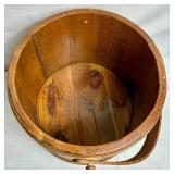 Antiique Firken Wooden Sugar Bucket, Primitive Wooden Bucket and Early American Wood Firkin Sewing Box