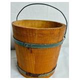Antiique Firken Wooden Sugar Bucket, Primitive Wooden Bucket and Early American Wood Firkin Sewing Box