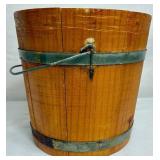 Antiique Firken Wooden Sugar Bucket, Primitive Wooden Bucket and Early American Wood Firkin Sewing Box