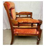 Antique Ornate Hand Carved Upholstered Armchair