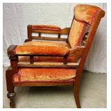 Antique Ornate Hand Carved Upholstered Armchair