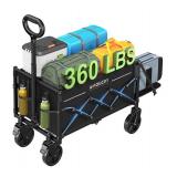 AMADA HOMEFURNISHING Wagon Cart Foldable, Collapsible 90L Wagon Cart with 360 LBS Max Load & Expandable Storage, Foldable with 2 Cup Holders for Outdoor, Groceries, Garden & Camping - New *L