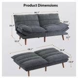 Futon Sofa Bed, 66", Corduroy Futon Couch with Adjustable Backrest & Armrests, Loveseat Convertible Sleeper Sofa Couches for Small Apartments, Study Room, Office, Asphalt Grey $219.99 Retail - New *L
